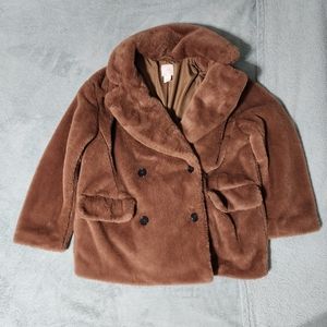 H&M Brown Faux Fur Jacket in Small